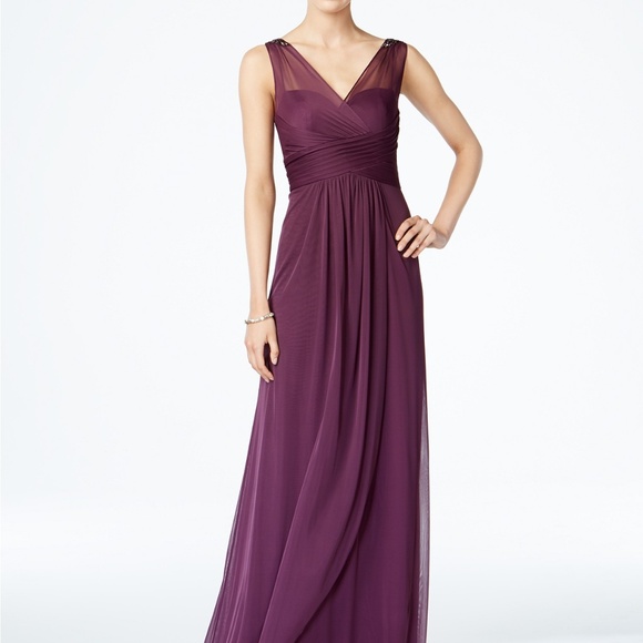 adrianna papell ruched embellished gown